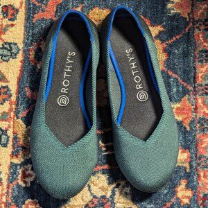 Rothy's Round Toe Flat in Emerald Green, sz women's 9